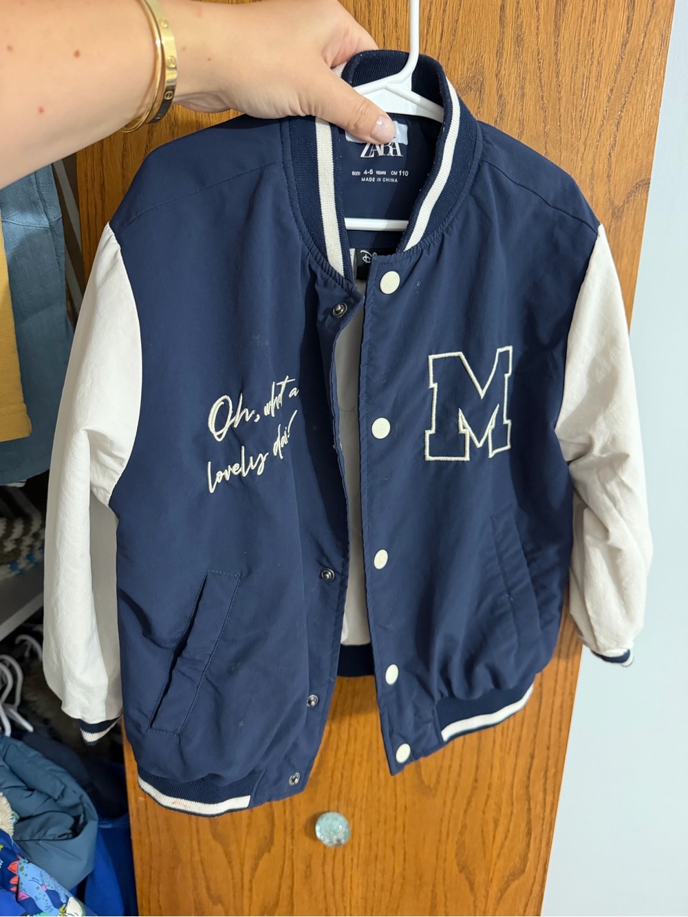 Zara Navy and White Letterman Jacket with 'M' Patch